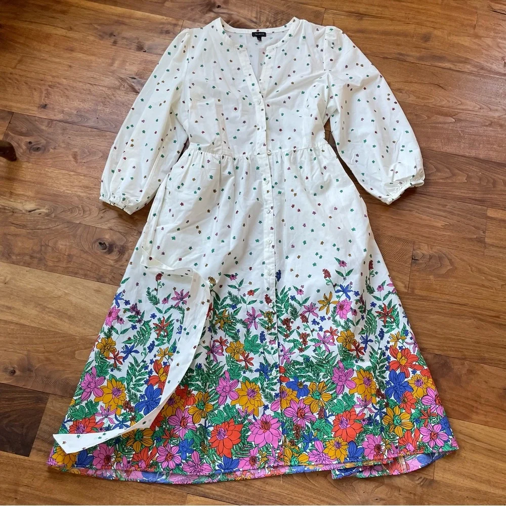 Talbots Cotton Poplin Midi Button Down Shirt Dress in Blissful Floral size 12 - Picture 6 of 14